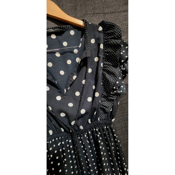 Zara Women Dress Contrast Polka Dots Ruffle Party Midi Sz XS‎ Black White NEW - Picture 6 of 11